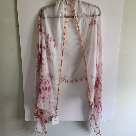 Vera Neumann Floral Sheer Shawl/Scarf with Tassel Trim - Picture 1 of 9